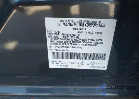 2013 Mazda Mazda6 I Grand Touring z USA, uszkodzony, nr VIN 1YVHZ8CH2D5M07152